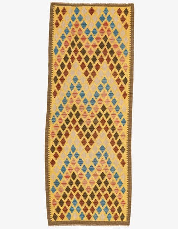 2' 6 x 6' 5 Hand Woven Kilim Maymana Wool Runner Rug