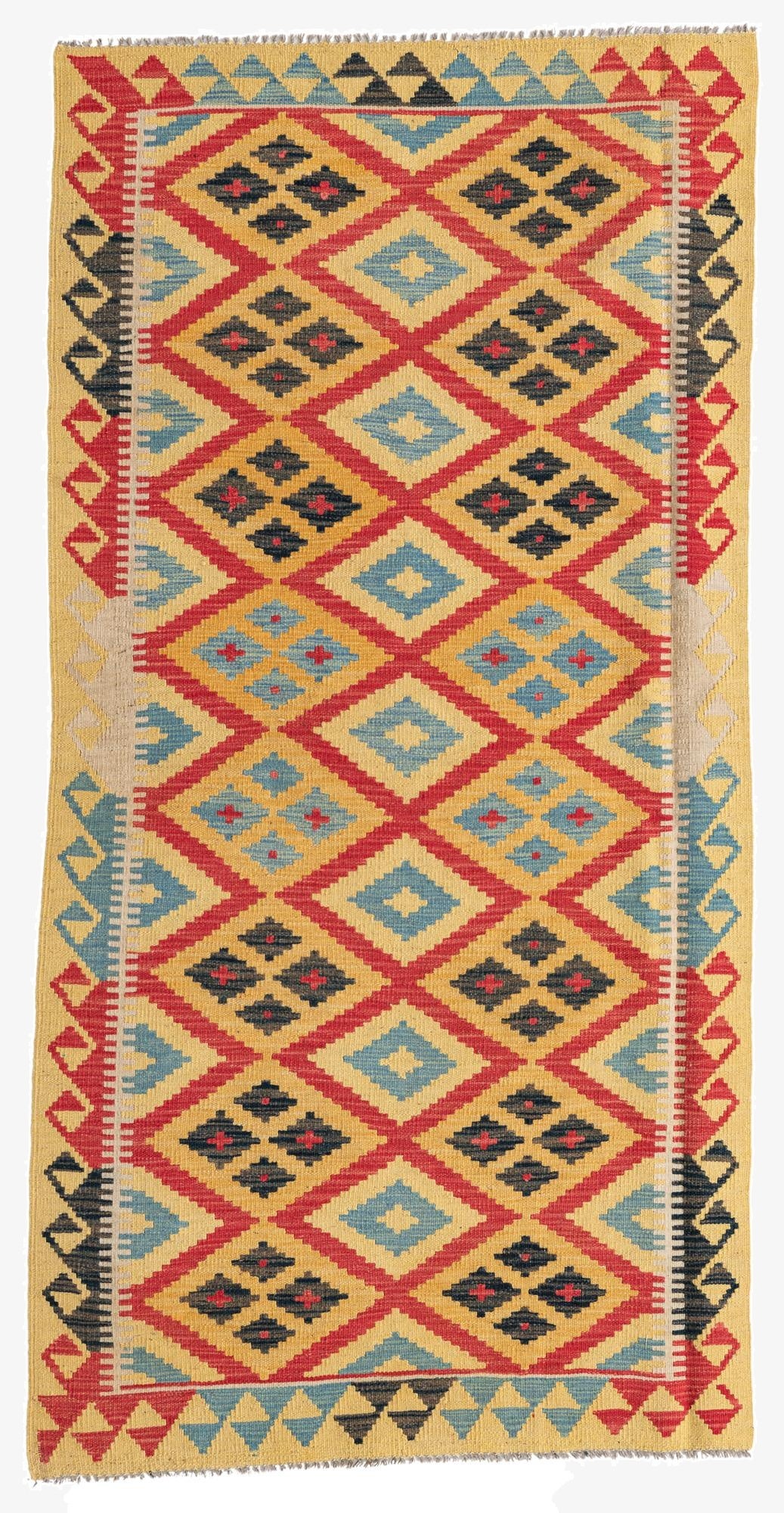 3' 4 x 6' 8  Hand Woven Kilim Maymana Wool Runner Rug