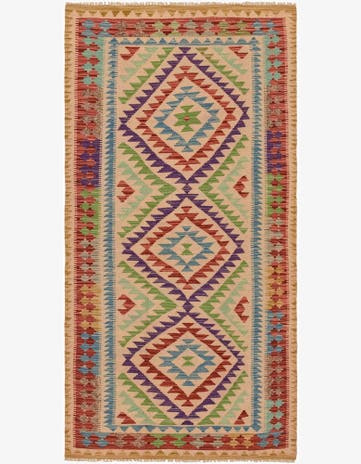 3' 5 x 6' 7 Hand Woven Kilim Maymana Wool Runner Rug