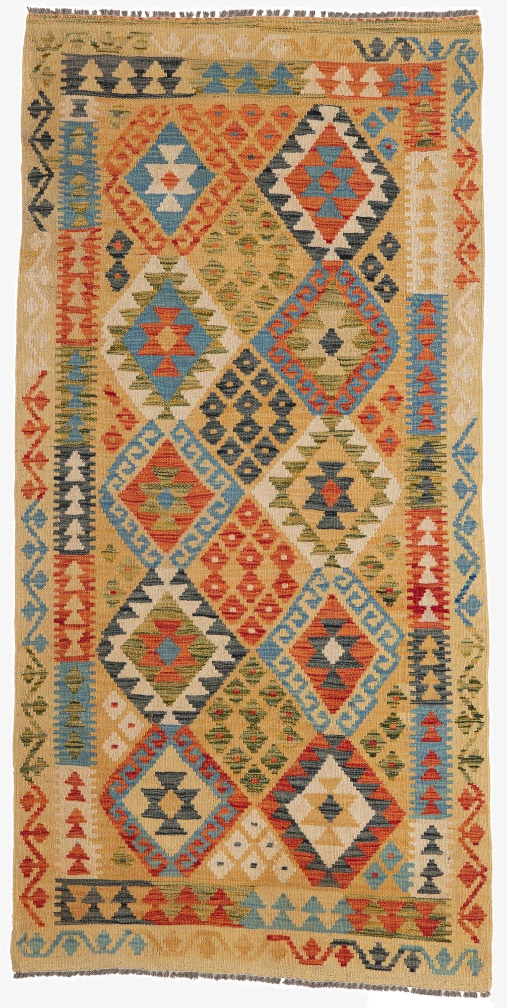 3' 3 x 6' 7  Hand Woven Kilim Maymana Wool Runner Rug