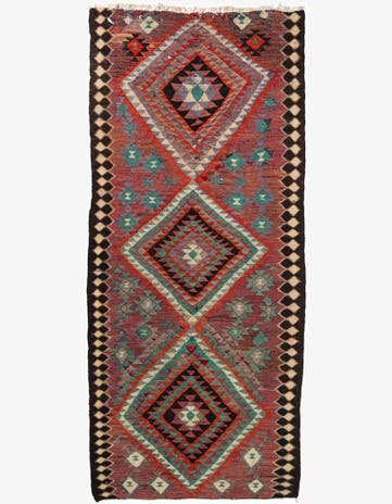 4' 4 x 9' 7 Hand Woven Kilim Maymana Runner Rug