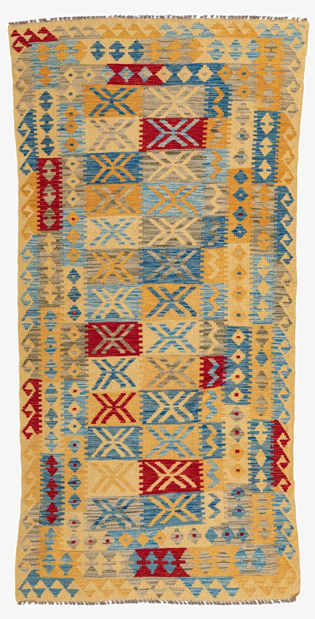 3' 3 x 6' 10  Hand Woven Kilim Maymana Wool Runner Rug
