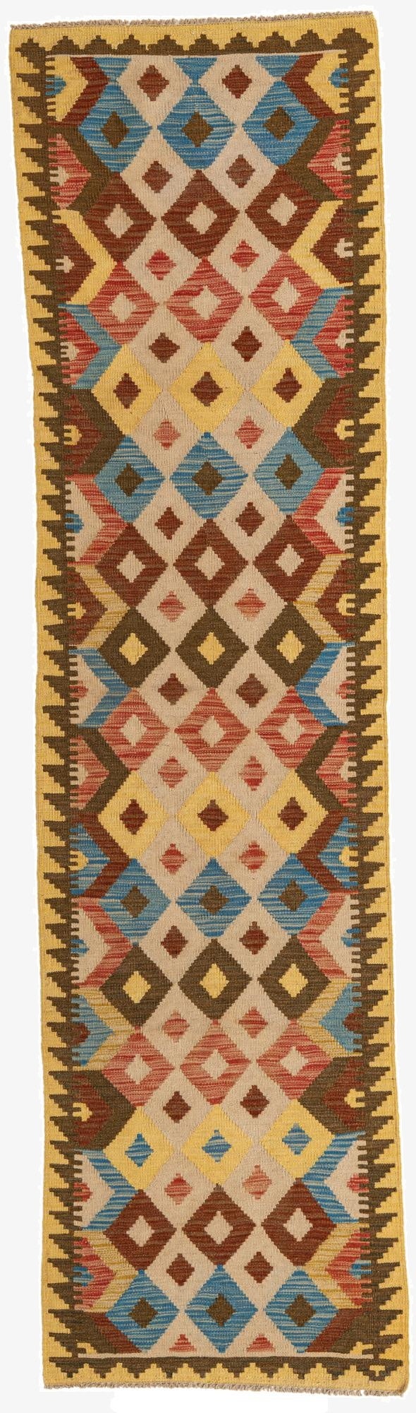 2' 6 x 9' 6  Hand Woven Kilim Maymana Wool Runner Rug