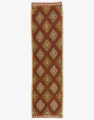 2' 8 x 9' 10 Hand Woven Kilim Maymana Wool Runner Rug