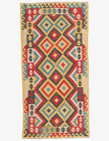 3' 4 x 6' 7 Hand Woven Kilim Maymana Wool Runner Rug