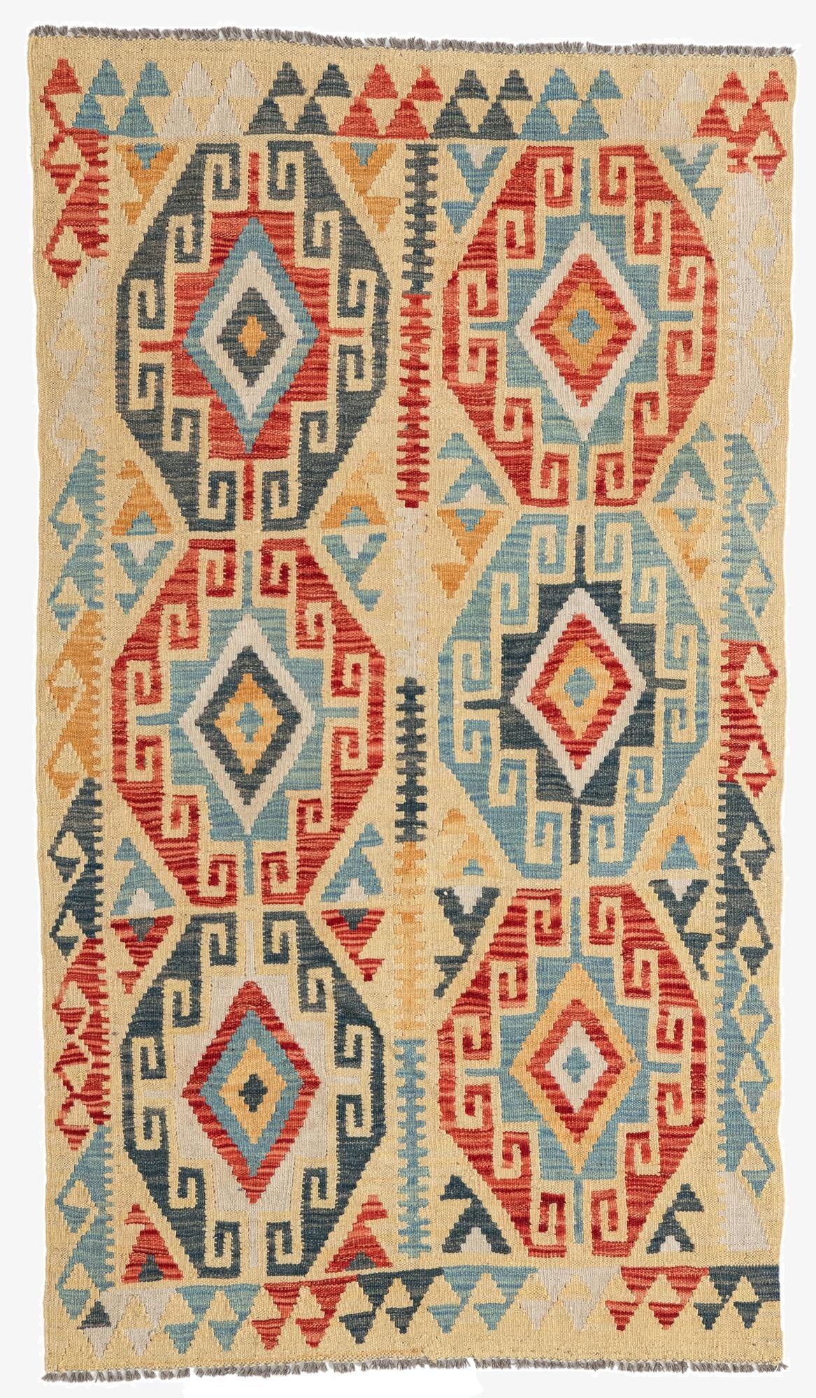 3' 4 x 6' 9  Hand Woven Kilim Maymana Wool Runner Rug
