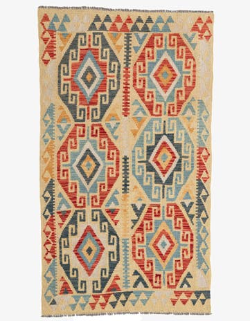 3' 4 x 6' 9 Hand Woven Kilim Maymana Wool Runner Rug