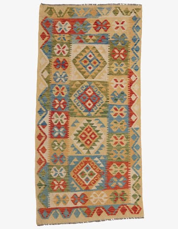 3' 4 x 6' 8 Hand Woven Kilim Maymana Wool Runner Rug