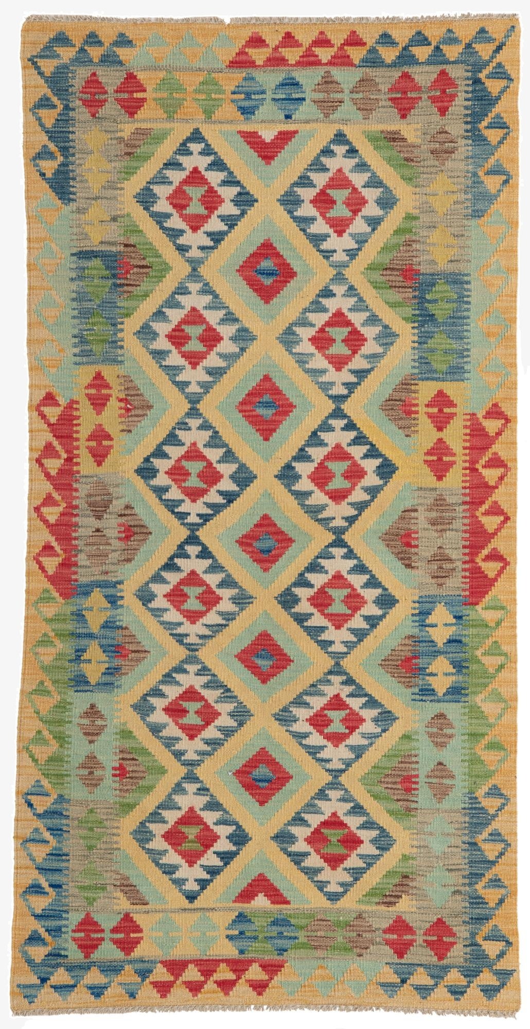 3' 3 x 6' 6  Hand Woven Kilim Maymana Wool Runner Rug