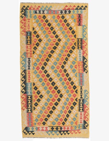 3' 5 x 6' 8 Hand Woven Kilim Maymana Wool Runner Rug