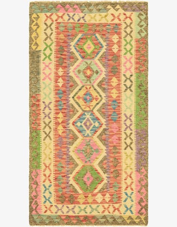 3' 4 x 6' 4 Hand Woven Kilim Maymana Wool Runner Rug