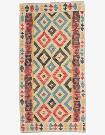 3' 4 x 6' 6 Hand Woven Kilim Maymana Wool Runner Rug