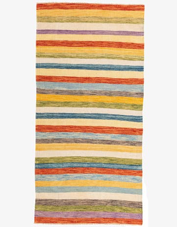 3' 2 x 6' 6 Hand Woven Kilim Maymana Wool Runner Rug
