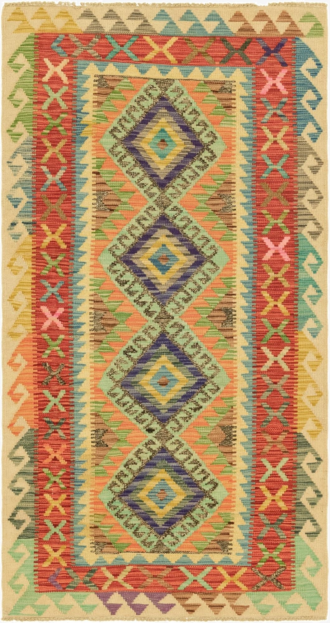 3' 5 x 6' 7  Hand Woven Kilim Maymana Wool Runner Rug