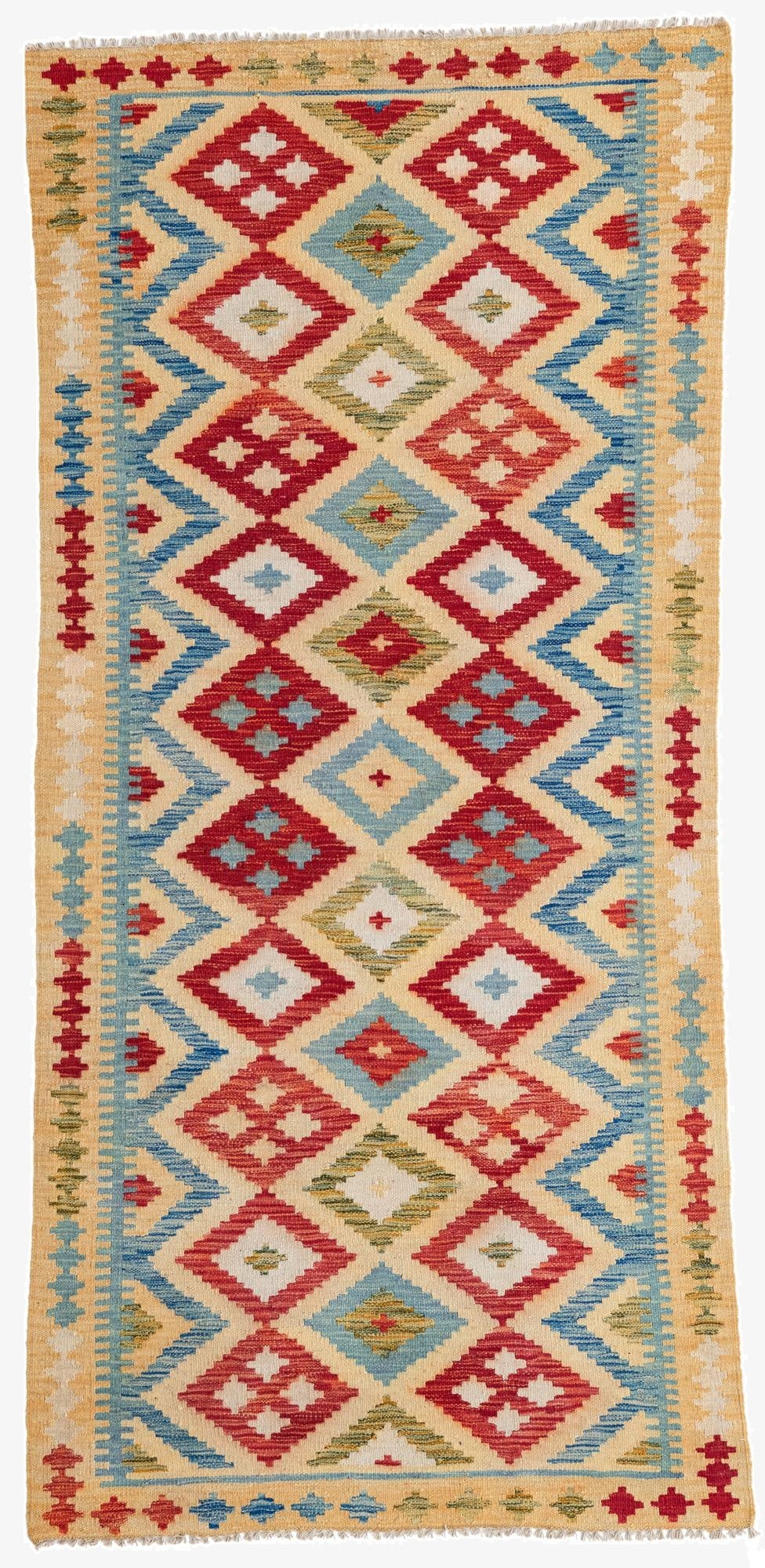3' 2 x 6' 9  Hand Woven Kilim Maymana Wool Runner Rug
