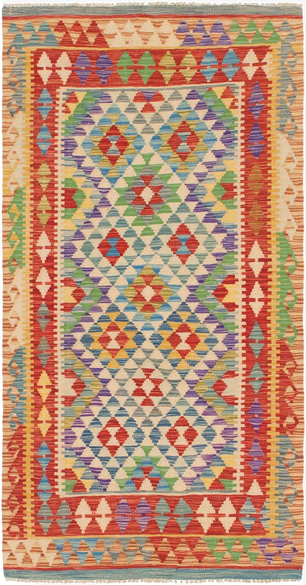 3' 4 x 6' 6  Hand Woven Kilim Maymana Wool Runner Rug