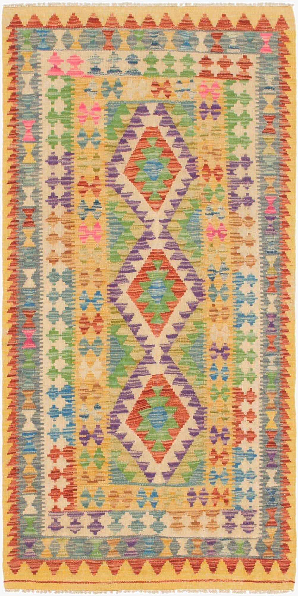 3' 2 x 6' 4  Hand Woven Kilim Maymana Wool Runner Rug