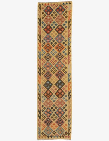 2' 7 x 10' Hand Woven Kilim Maymana Wool Runner Rug