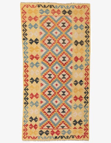 3' 3 x 6' 8 Hand Woven Kilim Maymana Wool Runner Rug