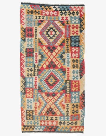 3' 4 x 6' 7 Hand Woven Kilim Maymana Wool Runner Rug