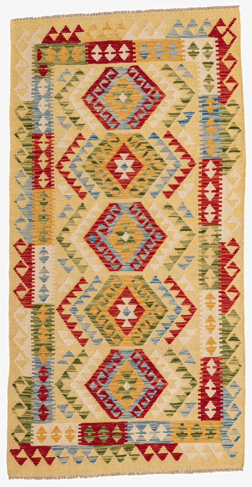 3' 4 x 6' 7  Hand Woven Kilim Maymana Wool Runner Rug