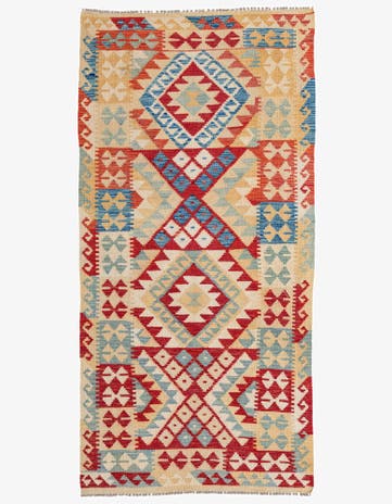 3' 5 x 7' Hand Woven Kilim Maymana Wool Runner Rug