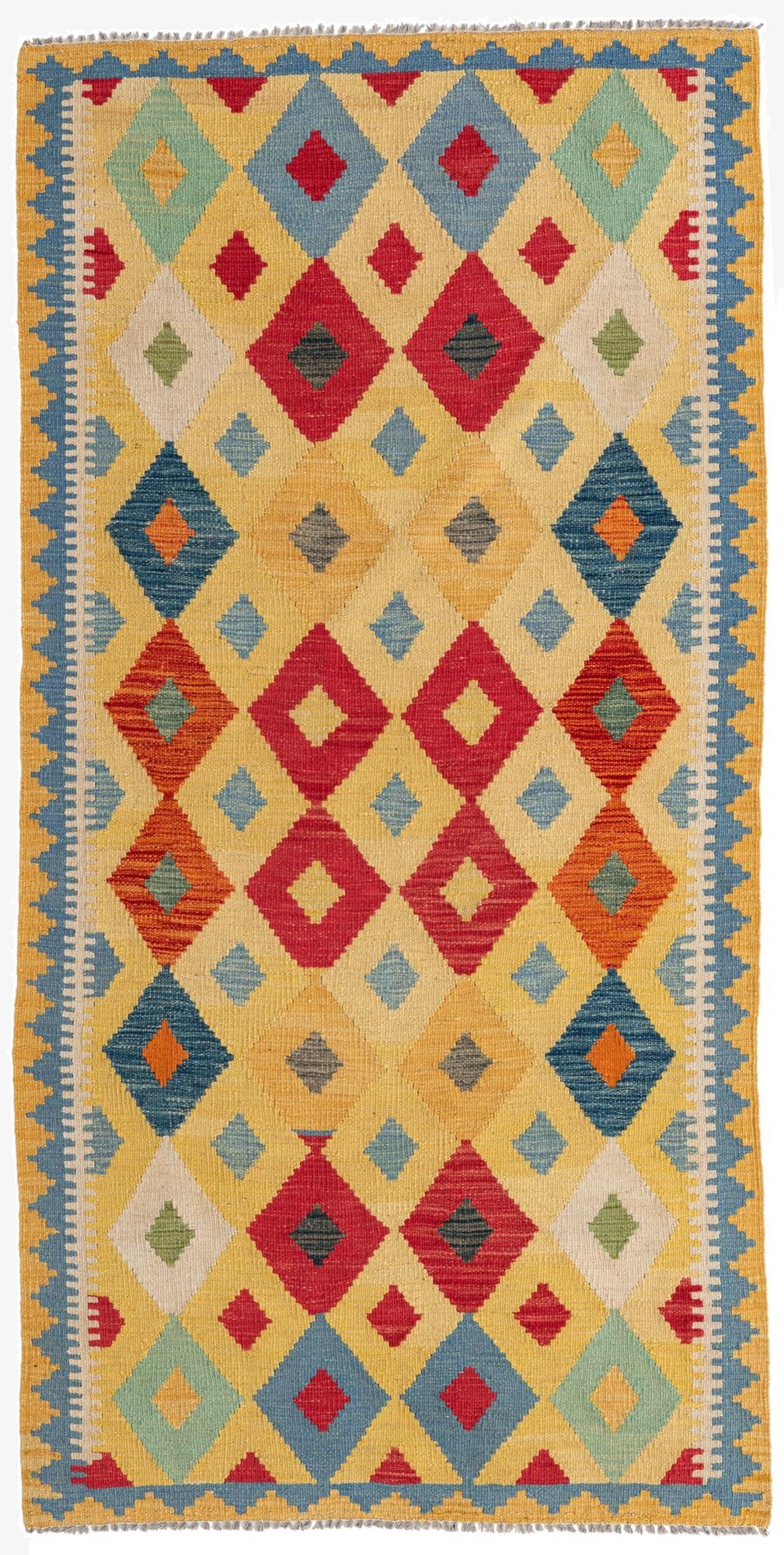 3' 4 x 6' 8  Hand Woven Kilim Maymana Wool Runner Rug