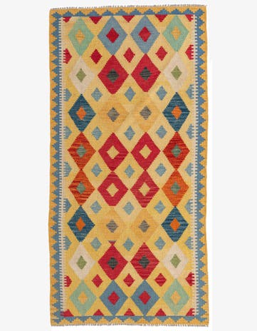 3' 4 x 6' 8 Hand Woven Kilim Maymana Wool Runner Rug
