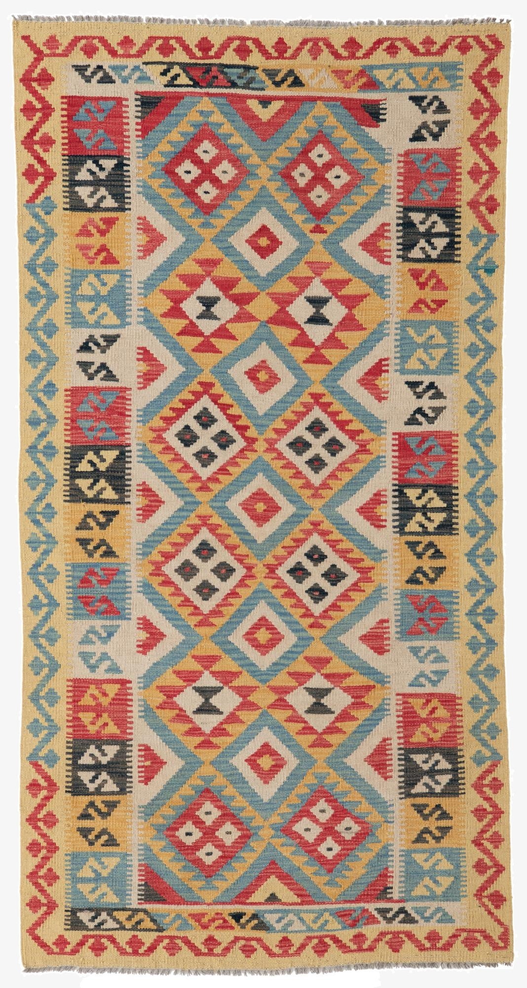 3' 5 x 6' 8  Hand Woven Kilim Maymana Wool Runner Rug