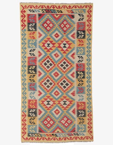 3' 5 x 6' 8 Hand Woven Kilim Maymana Wool Runner Rug