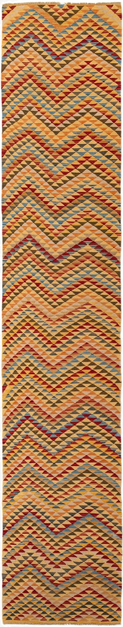 3' x 15' 10  Hand Woven Kilim Maymana Wool Runner Rug