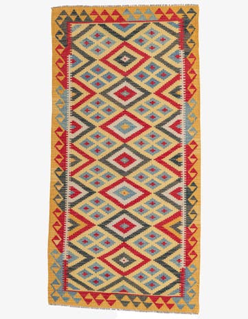 3' 5 x 6' 9 Hand Woven Kilim Maymana Wool Runner Rug