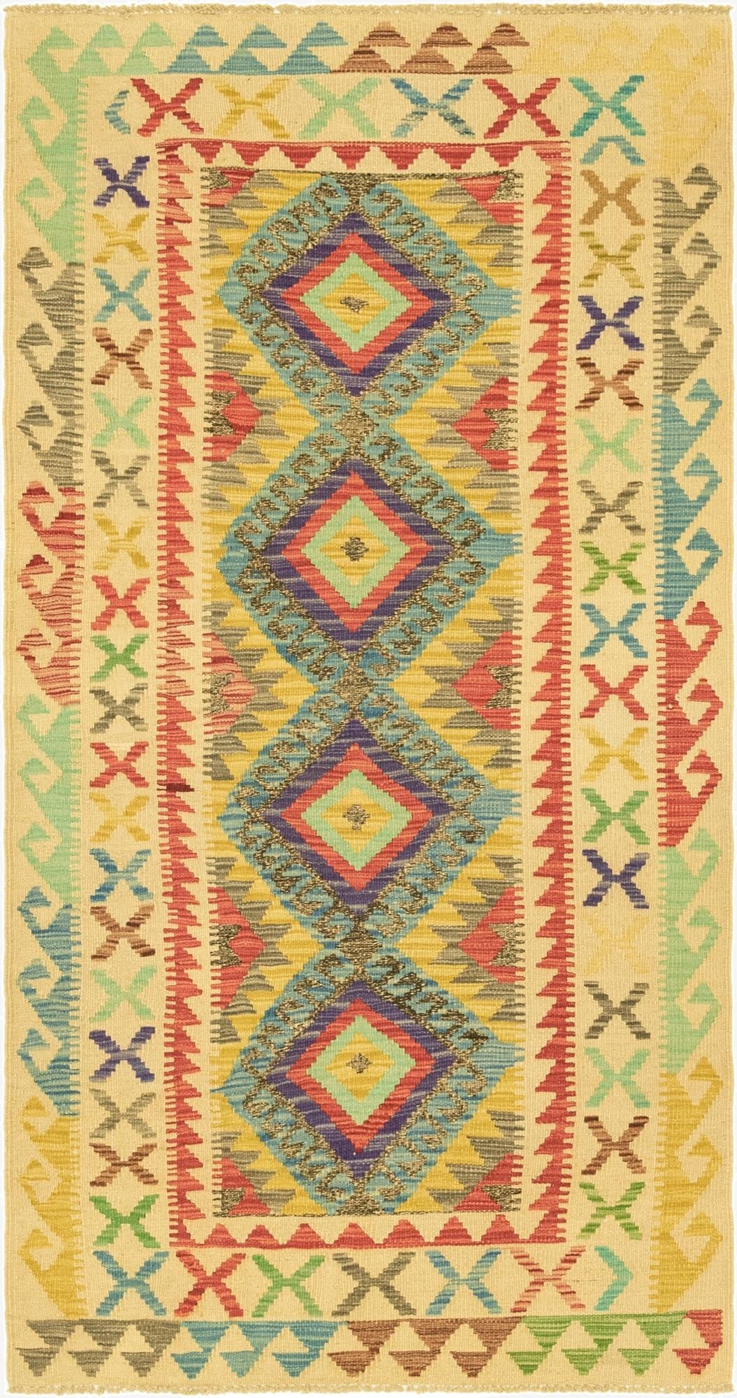 3' 4 x 6' 5  Hand Woven Kilim Maymana Wool Runner Rug