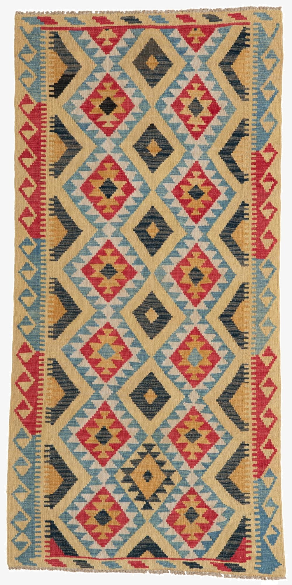 3' 3 x 6' 7  Hand Woven Kilim Maymana Wool Runner Rug