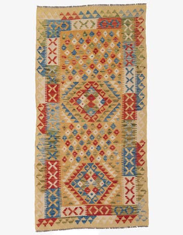 3' 4 x 6' 7 Hand Woven Kilim Maymana Wool Runner Rug
