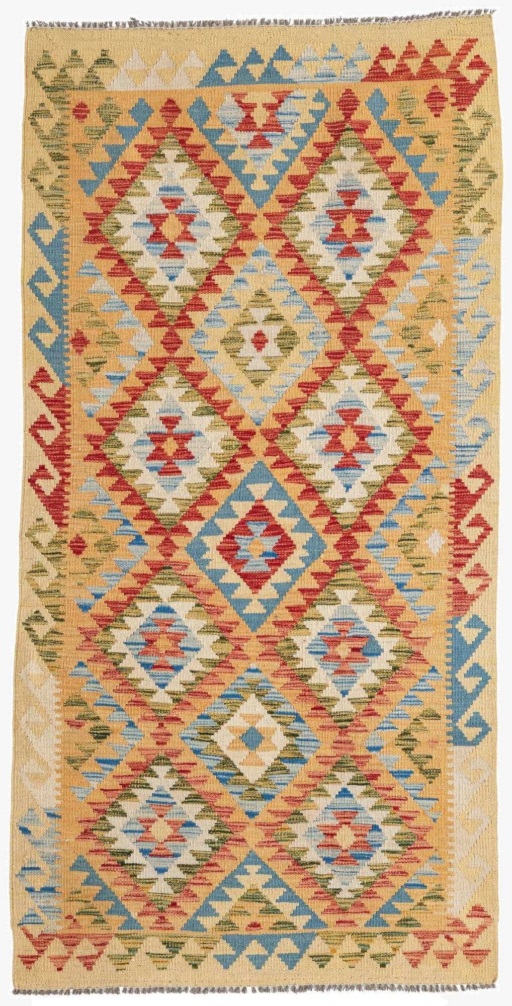 3' 4 x 6' 8  Hand Woven Kilim Maymana Wool Runner Rug