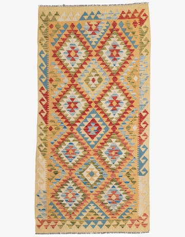 3' 4 x 6' 8 Hand Woven Kilim Maymana Wool Runner Rug