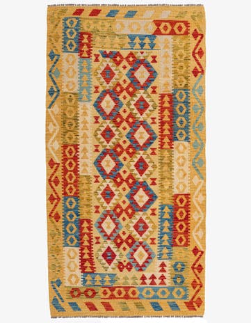 3' 5 x 6' 8 Hand Woven Kilim Maymana Wool Runner Rug
