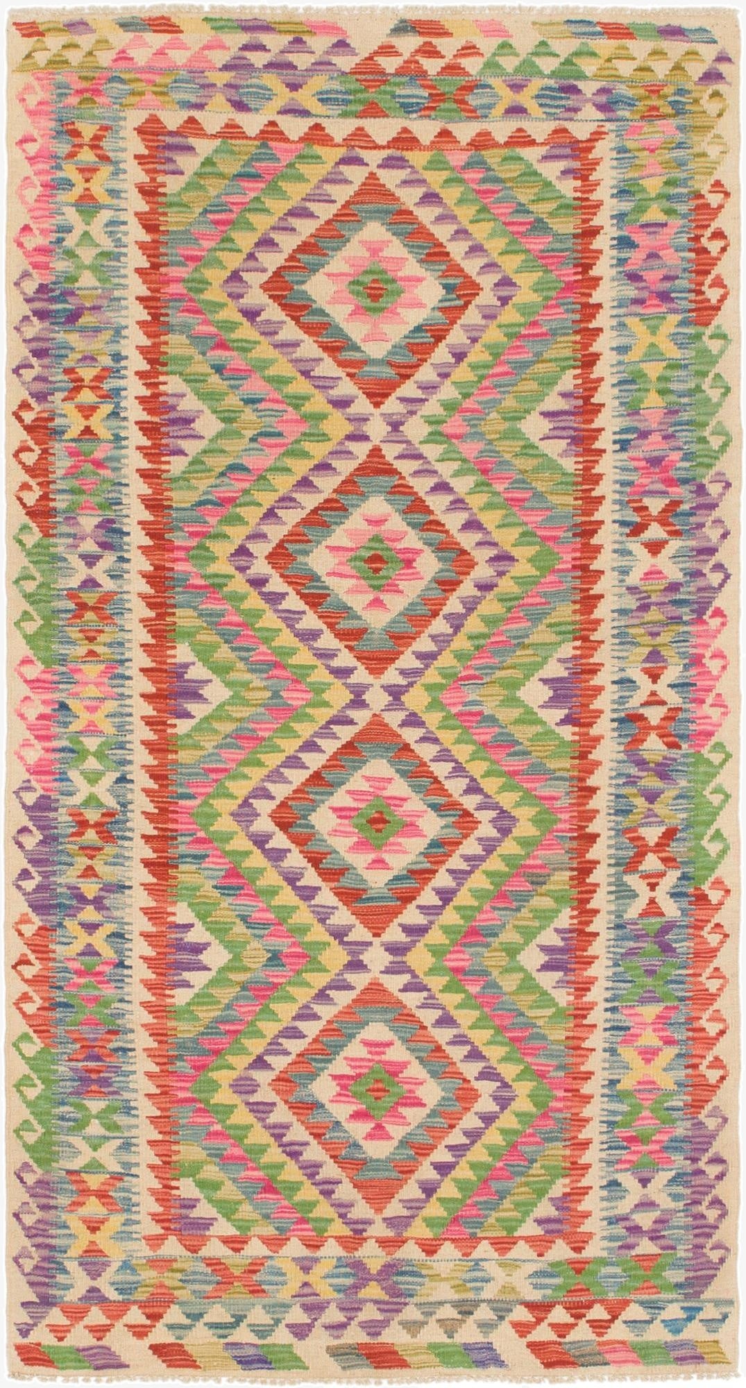 3' 2 x 6' 3  Hand Woven Kilim Maymana Wool Runner Rug