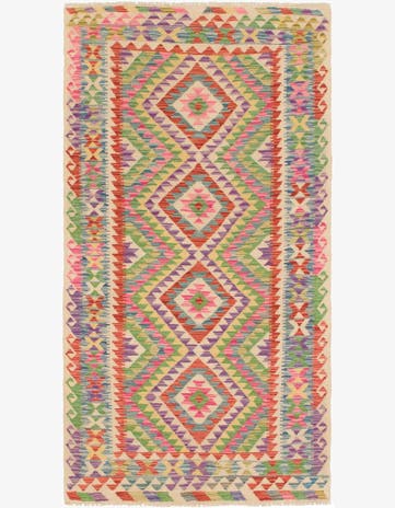 3' 2 x 6' 3 Hand Woven Kilim Maymana Wool Runner Rug