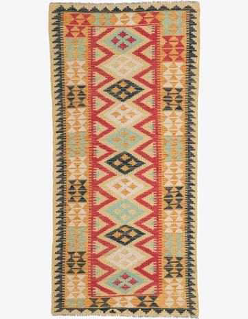 3' 2 x 6' 9 Hand Woven Kilim Maymana Wool Runner Rug