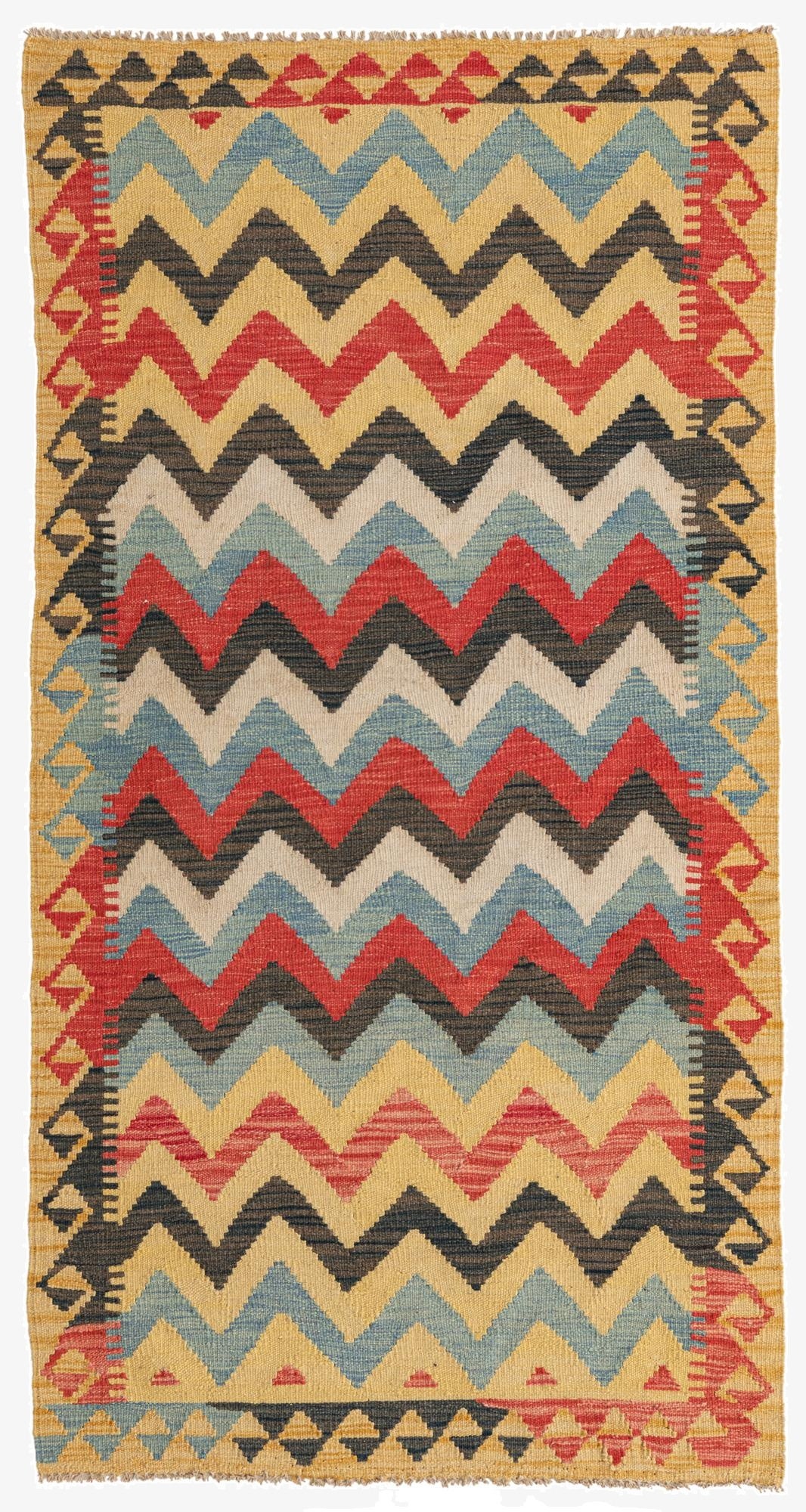 100cm x 190cm  Hand Woven Kilim Maymana Wool Runner Rug