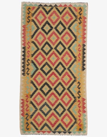 3' 5 x 6' 8 Hand Woven Kilim Maymana Wool Runner Rug