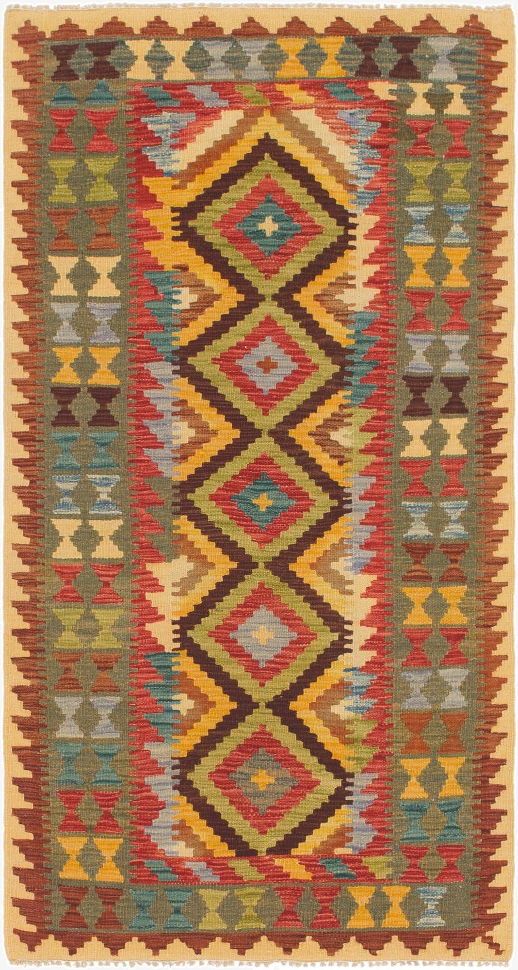 3' 3 x 6' 2  Hand Woven Kilim Maymana Wool Runner Rug