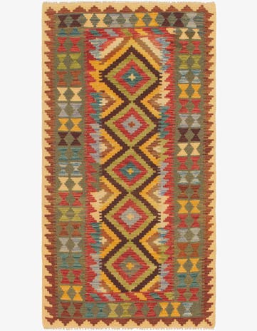 3' 3 x 6' 2 Hand Woven Kilim Maymana Wool Runner Rug