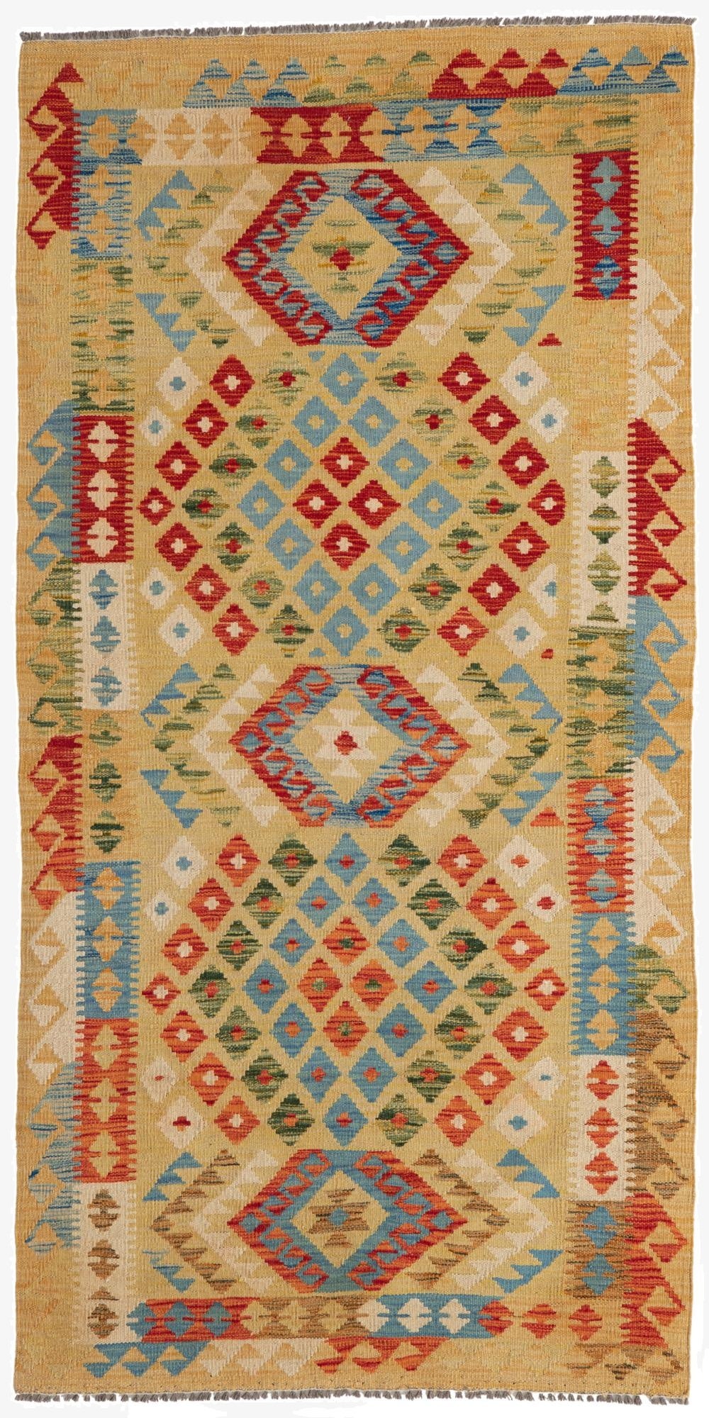 3' 5 x 6' 9  Hand Woven Kilim Maymana Wool Runner Rug
