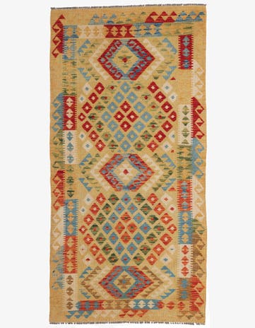 3' 5 x 6' 9 Hand Woven Kilim Maymana Wool Runner Rug