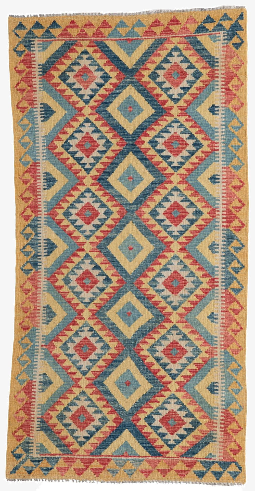 3' 5 x 6' 9  Hand Woven Kilim Maymana Wool Runner Rug