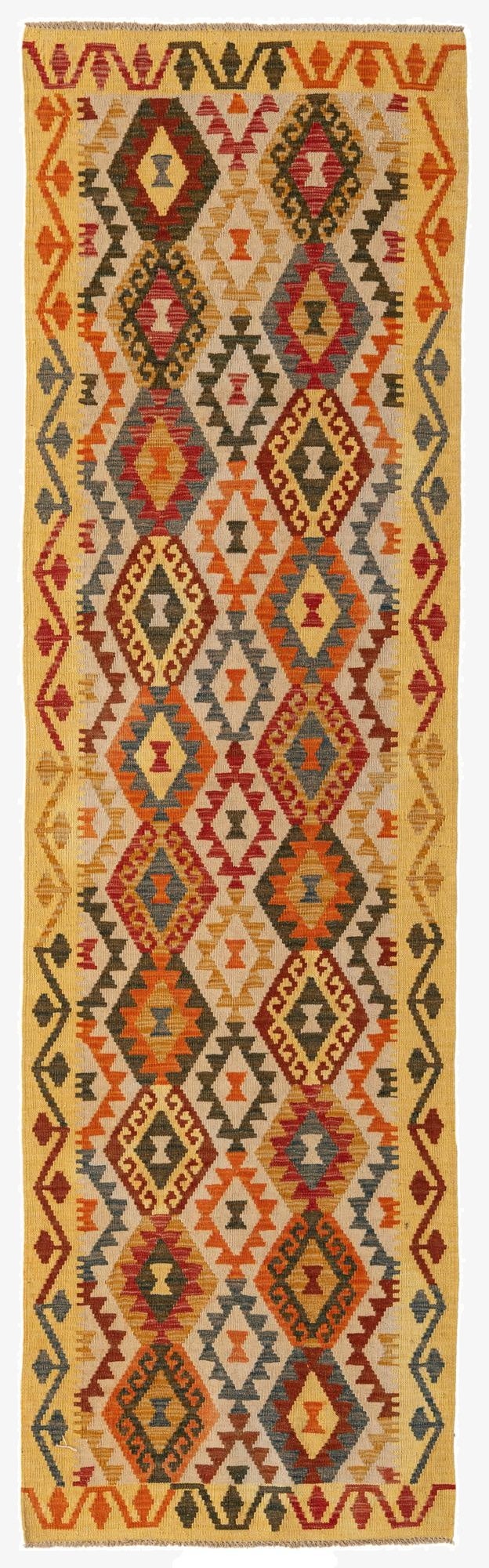 2' 9 x 9' 8  Hand Woven Kilim Maymana Wool Runner Rug