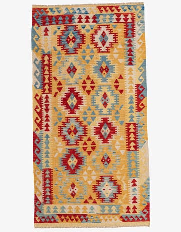3' 5 x 6' 7 Hand Woven Kilim Maymana Wool Runner Rug